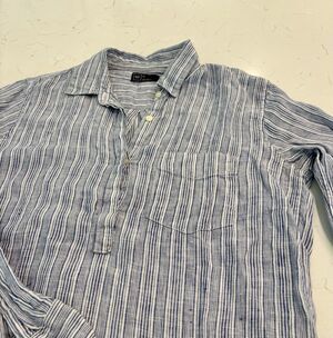 GAP Shirt Womens XS Blue Striped Long Sleeve 100% Linen Half Button Up W/pocket
